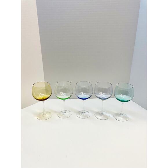 Block Crystal Mouth Blown Crystal Pastel Tint Balloon Wine Glasses - Picture 2 of 11